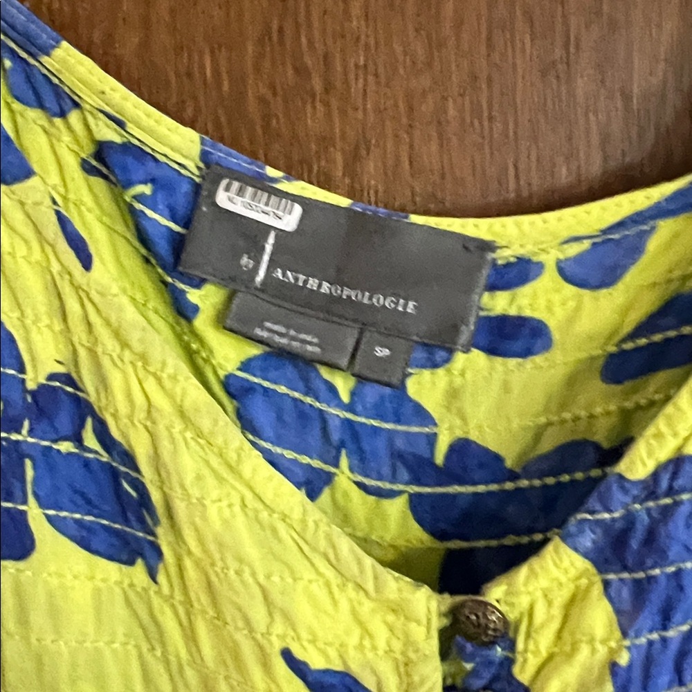 Anthropologie Lime and Cobalt Leaf Print jumpsuit - Picture 6 of 6